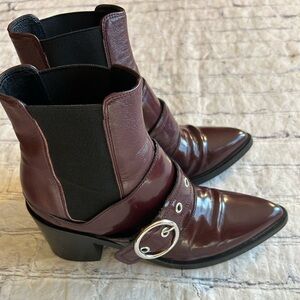 MAISON MARGIELA MM6 BURGUNDY LEATHER CHELSA POINTY TOE WOMEN’S BOOTIES SIZE 36